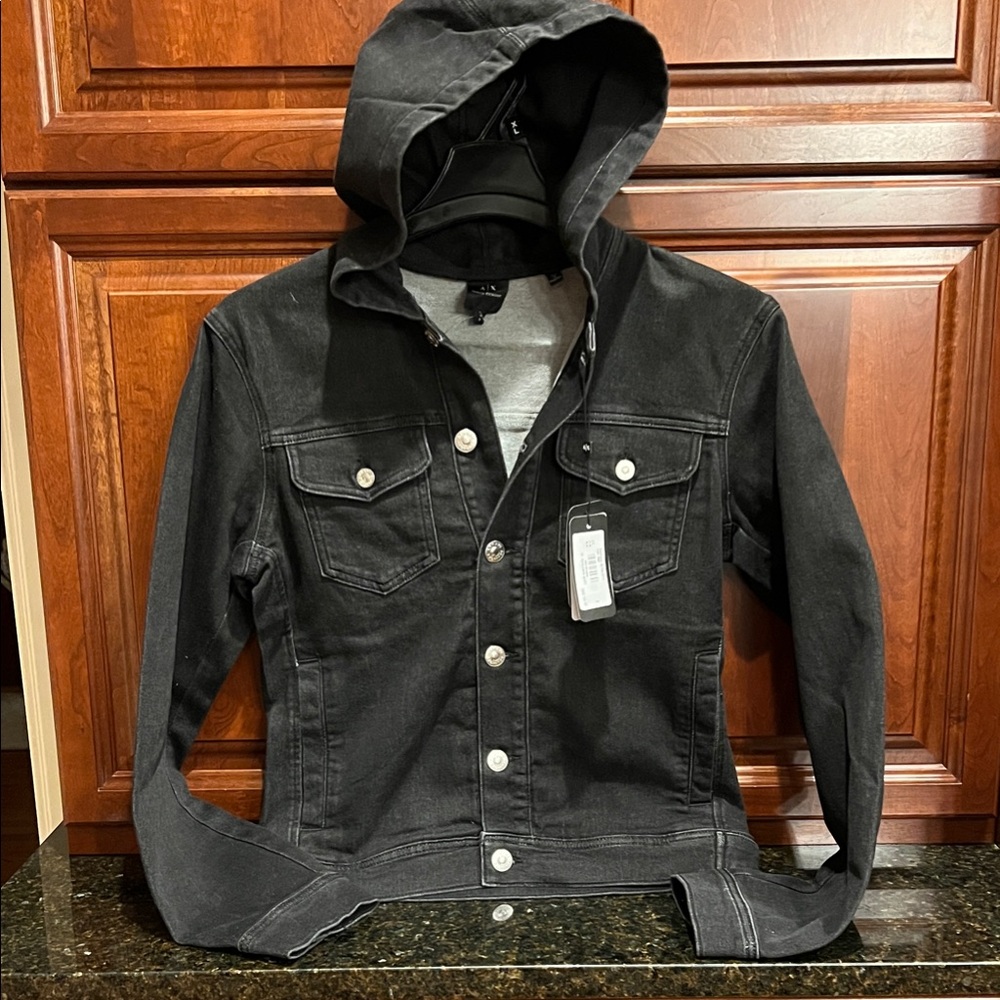A/X Armani Exchange Black Hooded Denim Jacket